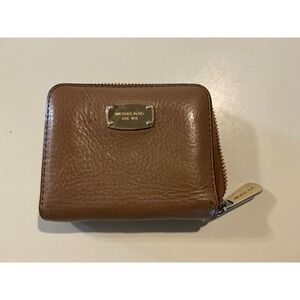 Michael Kors Brown Leather Zip Around Wallet Card Holder Coin Purse
